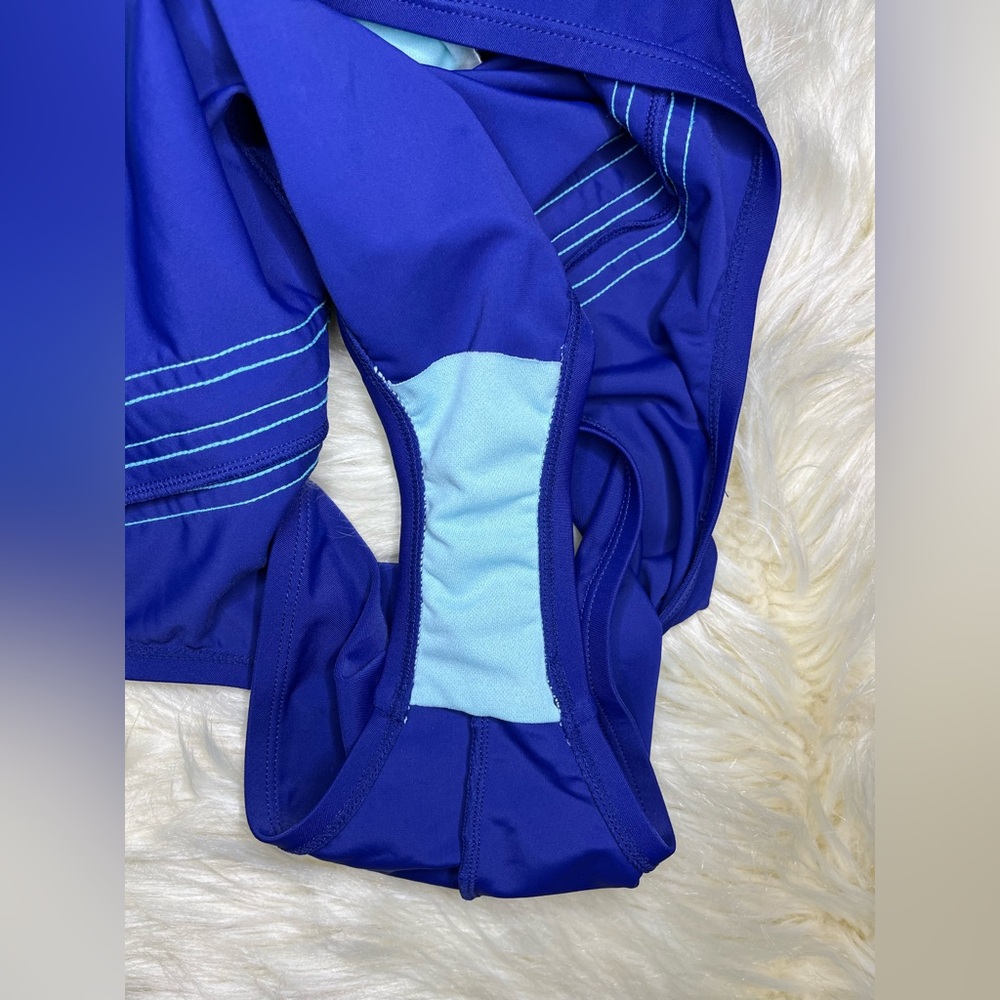 Adidas Royal blue and turquoise logo one pc low back Swimsuit sz small - Picture 10 of 10